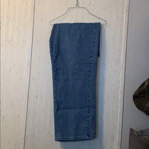 Relaxed fit blue jeans.